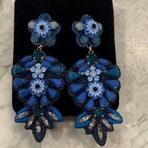 J.Crew Elegant Blue Floral Statement Earrings